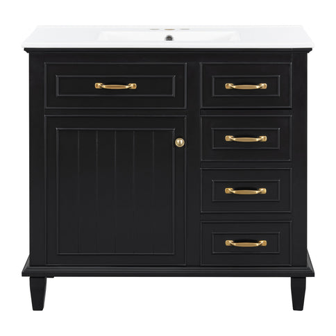 Modern Bathroom Vanity With Sink Top, Flip Drawers, Adjustable Shelf