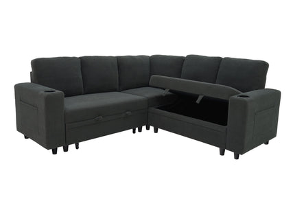 Upholstered L - Shape Sectional Sofa Bed With Pull Out Sleeper And Storage