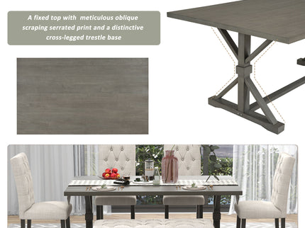 6 Piece Dining Table Set With Rectangular Wood Table, 4 Upholstered Chairs, Bench
