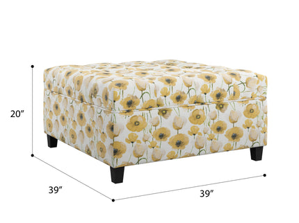 Floral Storage Ottoman With Traditional Design - Gold