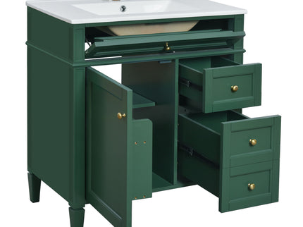 Bathroom Vanity With Top Sink, 2 Doors And 3 Drawers, Freestanding Set With Mirror Cabinet