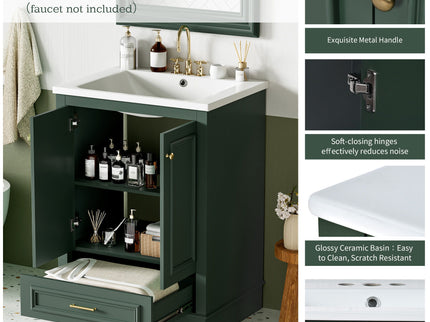 Bathroom Vanity With Ceramic Sink Combo, Modern Freestanding Storage Cabinet With Silver Handles