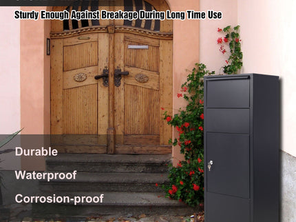 Large Package Delivery Parcel Mail Drop Box With Lockable Storage Compartment Heavy Duty Weatherproof For Express Mail Delivery For Home & Business Use - Black