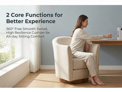 360 Degree Rotating Barrel Armchair For Living Room - Cream Beige