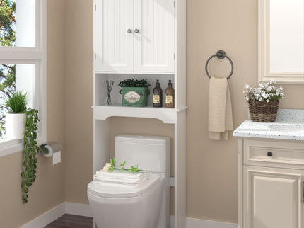 Over The Toilet Storage Cabinet, Bathroom Space Saver With Adjustable Shelf - White
