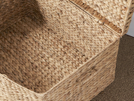 Rectangular Curve Water Hyacinth Woven Wicker Trunk With Handles For Clothes Toys Magazines And Book Storage - Natural / Light Brown