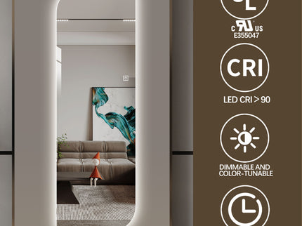 Irregular Shape LED Full Length Wall Mirror With 3 Color Dimmable Lighting - Silver