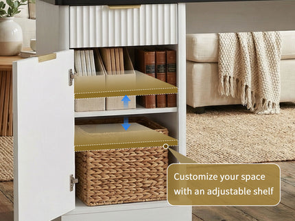 Fluted L-Shaped Desk With Charging Station & Storage Cabinet