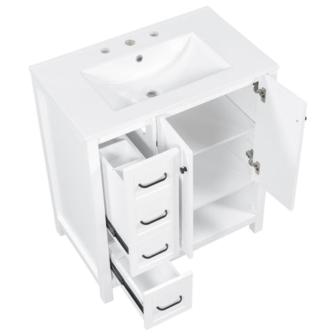 Bathroom Vanity With Sink Top, Bathroom Vanity Cabinet With 2 Doors And 2 Drawers, Open Shelf