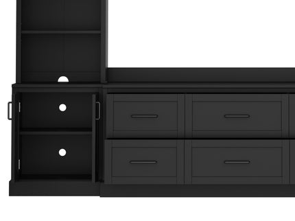 Arched Entertainment Center Wall Unit With 6 Drawers, Large TV Stand With Bookshelves