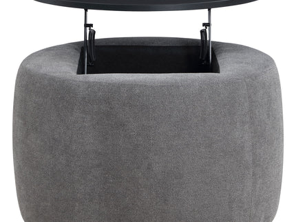 Reeves - Round Upholstered Lift Top Storage Ottoman - Gray
