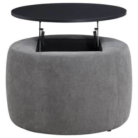 Reeves - Round Upholstered Lift Top Storage Ottoman - Gray