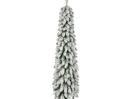 Slim Snow Flocked Pre Lit Pencil Christmas Tree, 3.9Ft / 5.9Ft / 7.9Ft With 750 Branch Tips, 480 LED Lights, Warm Glow, For Indoor Holiday Decor - White