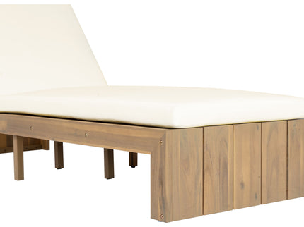 Adjustable Outdoor Chaise Lounge Patio Recliner - Beige / Light Teak