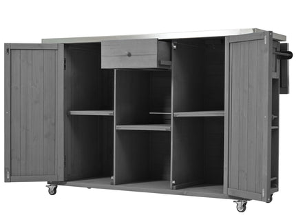 Outdoor Kitchen Island With Stainless Steel Top, Ample Storage Space, Towel And Spice Racks And A Bottle Opener