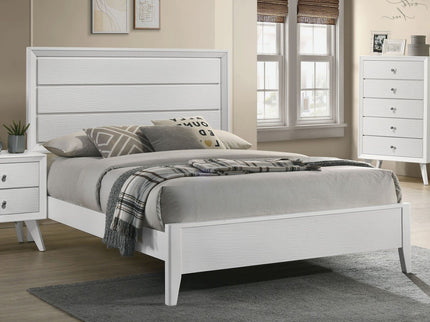 Modern Bed Frame With Wave Texture Headboard And Angled Legs