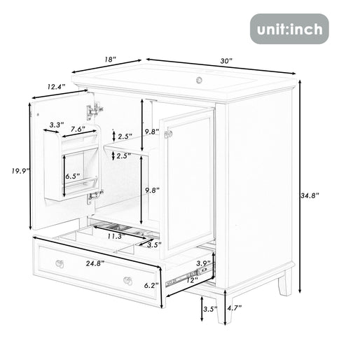 Modern Bathroom Vanity With Sink Combo, Multi Functional Cabinet With Doors And Drawer