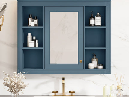 Wall Mounted Medicine Cabinet With Mirror, Storage Cabinet Featuring 6 Open Shelves And Adjustable Interior