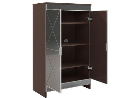 Elegant Decor Mirrored Shoe Cabinet With Edging Double Door Storage Cabinets Glass - Brown / Silver / Gray