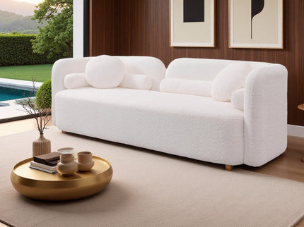 3 Seater Sofa Couch With Throw Pillows For Living Room - White