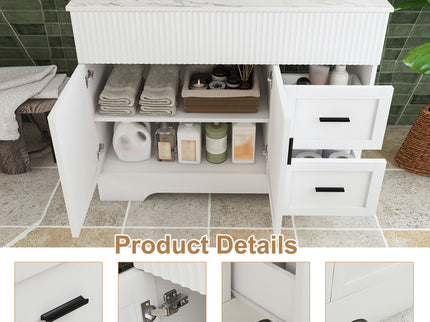 Bathroom Vanity Set, Fluted Cabinet, Soft Close Doors & Drawers, Single Faucet Hole, Sink Included - White