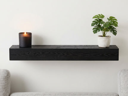 48'' Embossed Fireplace Mante, Wall Mounted Floating Shelf - Black