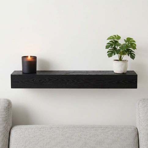 48'' Embossed Fireplace Mante, Wall Mounted Floating Shelf - Black