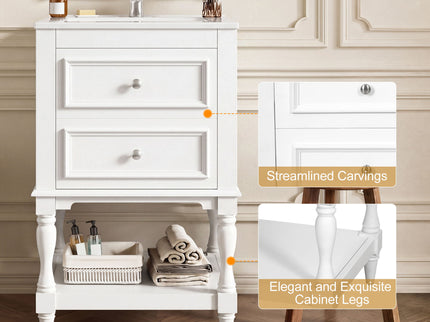 Retro Design Bathroom Vanity With Sink, 2 Drawer Storage Cabinet