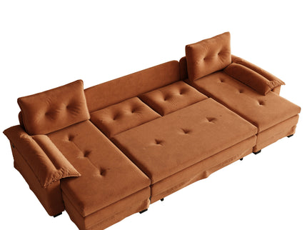 U-Shaped Sleeper Sofa With Pull Out Bed, Removable Armrests & USB Ports For Living Room