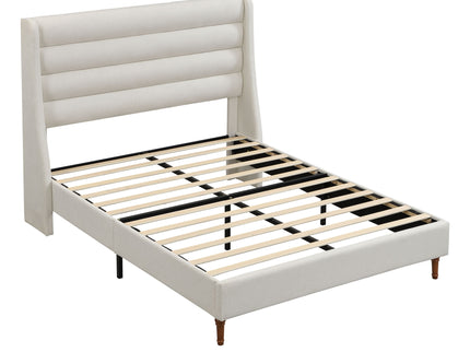 Modern Upholstered Platform Bed With Wave Shaped Headboard