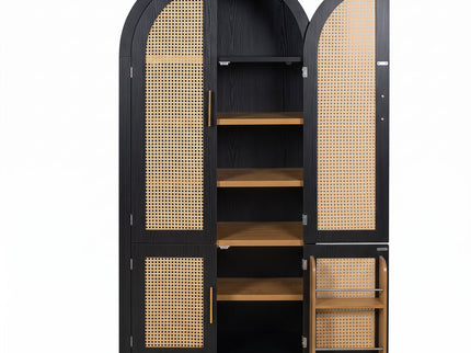 Tall Arched Cabinet With Rattan Doors & Adjustable Shelves