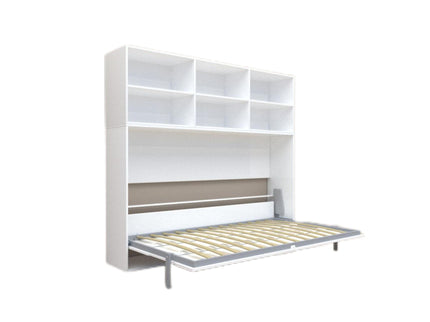 Mordern Design Twin Size Horizontal Murphy Bed With Shelf Storage For Bedroom Or Guestroom Wall Bed Space Saving Hidden Bed With New Style Gas Struts - White