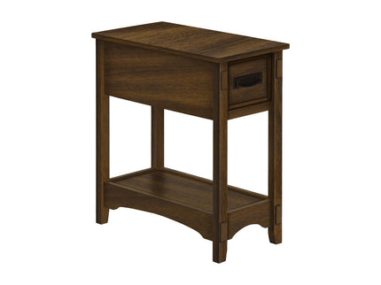 Accent End Table, 2 Tier, Narrow, Storage Drawer, Transitional - Walnut
