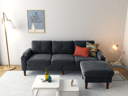 3 Seater Convertible Combination L Shaped Sofa With Footstools With Storage