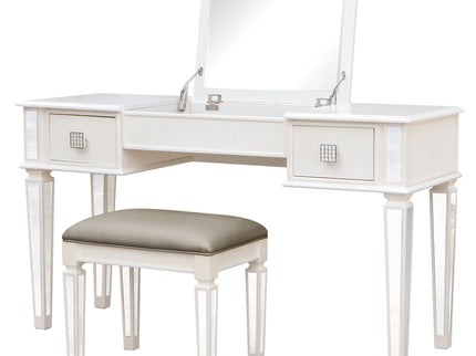 Mirrored Vanity Desk With Drawers And Stool, Flip Up Dressing Table Set For Makeup Room