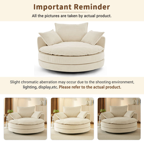 360° Swivel Accent Barrel Chair With Dual Layer Cushion And 3 Removable Pillows