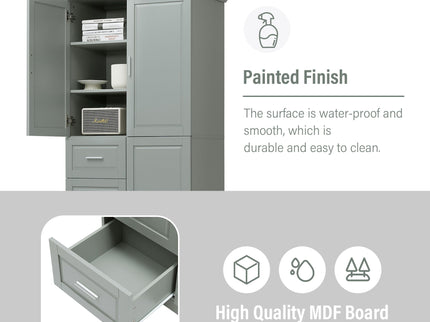 Tall Wide Storage Cabinet With Doors, 3 Drawers