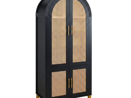 Tall Arched Cabinet With Rattan Doors & Adjustable Shelves