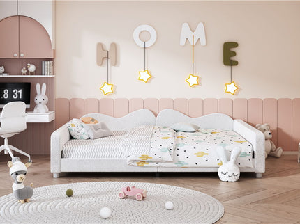 Upholstered Daybed, Sherpa Fabric Sofabed With Cloud-Shaped Backrest
