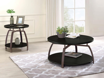 Round Coffee Table With Storage Shelf - Black