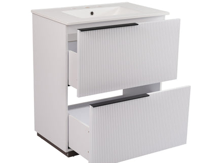 Fluted Bathroom Vanity With Ceramic Sink, Soft Close Slides