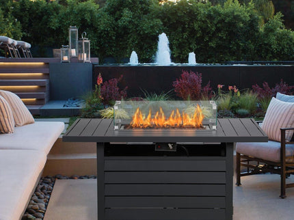 Rectangular Propane Fire Pit Table With Burner, Lava Rock, Waterproof Cover