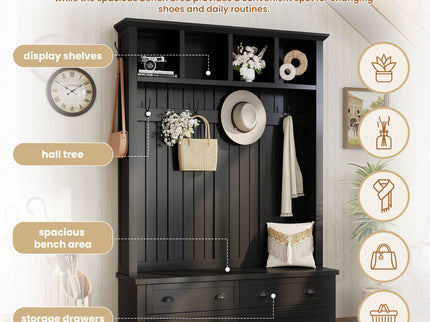 Hall Tree With 4 Drawers, Coat Rack With 6 Hooks