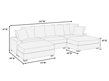 5 Piece Modular Sectional Set Couch With LAF & RAF Chairs, Living Room Furniture - Dark Gray