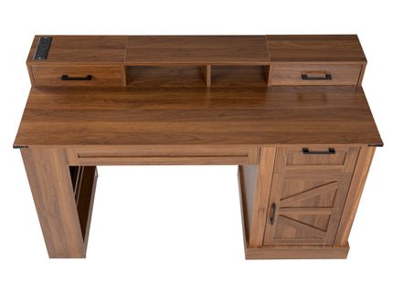 Office Desk With Storage Cabinet, Charging Station, Monitor Stand & Pegboard