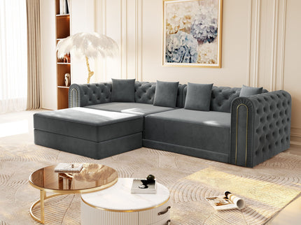 3-In-1 Convertible Sleeper Sofa With Movable Ottoman For Living Room