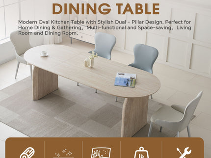 Oval Extendable Dining Table With Dual Pillar Design - Off White