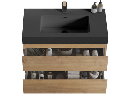 Alice - Natural Oak Bathroom Vanity With Sink, Large Storage Wall Mounted Floating Bathroom Vanity For Modern Bathroom, One-Piece Sink Basin Without Drain