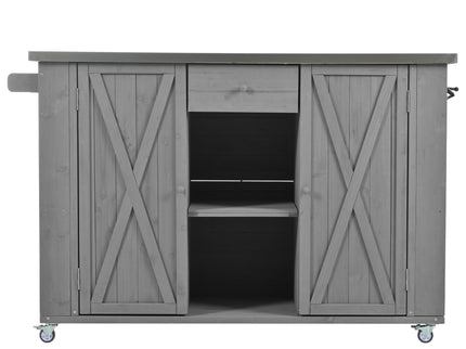 Outdoor Kitchen Island With Stainless Steel Top, Ample Storage Space, Towel And Spice Racks And A Bottle Opener