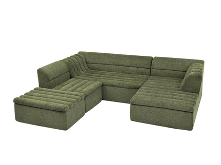 U-Shaped Modular Sectional Sofa With Chaise And Movable Ottoman With Wave-Shaped Armrest